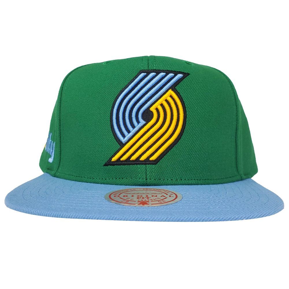 Portland Blazers Mitchell & Ness NBA Snapback‎ Hat Cap 3D Logo Green Blue NWT